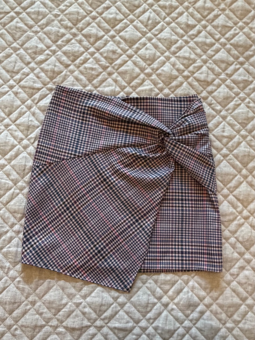 Parker Faux Wrap Plaid Mini Skirt Blue Pink Brown Size 2